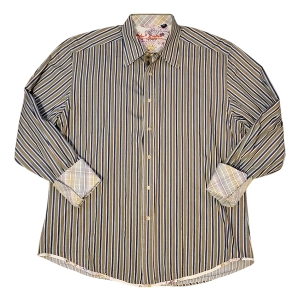 Robert Graham Men's 2XL Flip Cuff Button Down Embroidered Stripe Shirt Collar - Picture 1 of 13